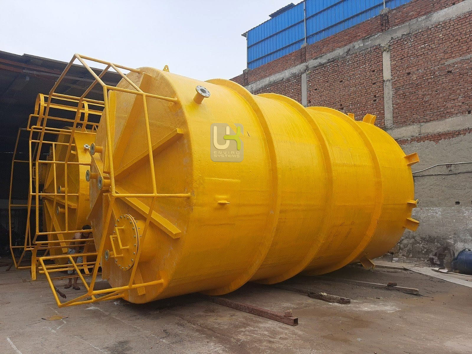 Large FRP acid storage tank, close-up view